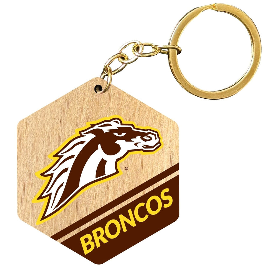 Western Michigan University 2" Wooden Hexagon Keychain Officially Licensed Collegiate Product Image 1