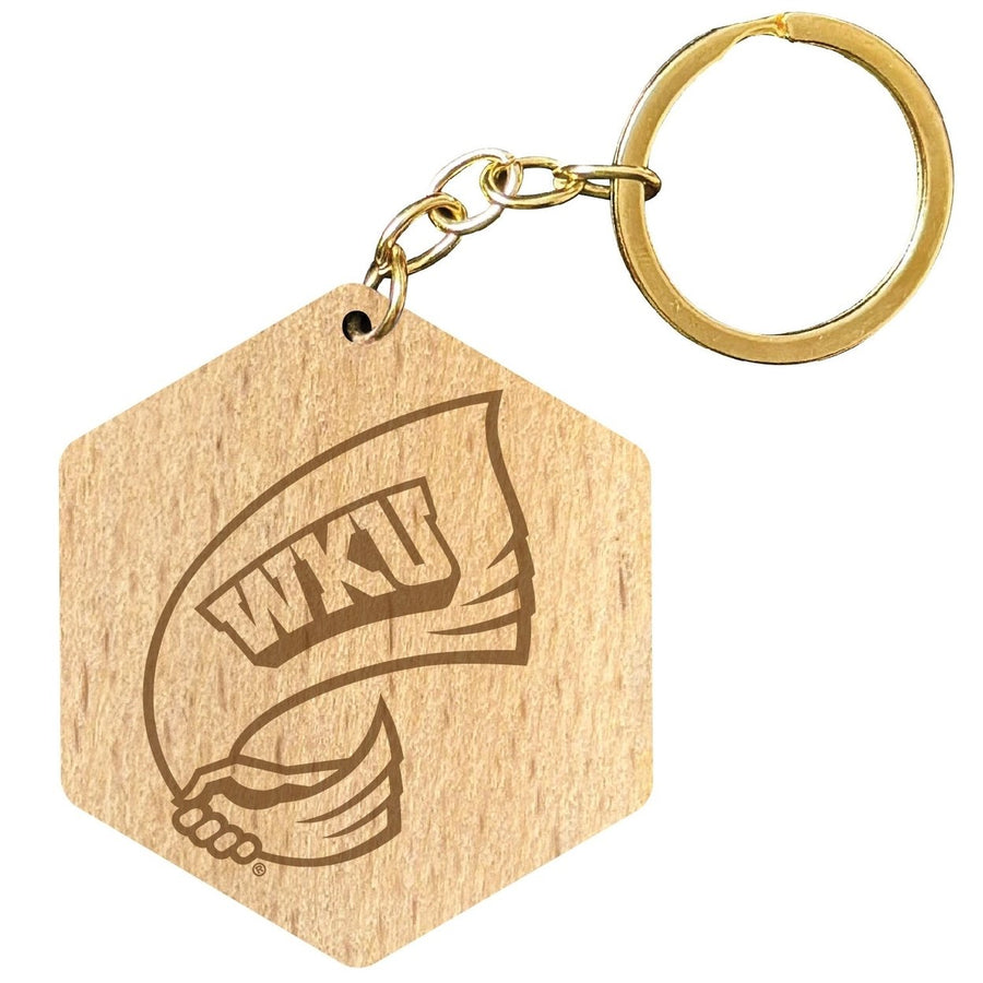 Western Kentucky Hilltoppers 2" Engraved Wooden Hexagon Keychain Officially Licensed Collegiate Product Image 1