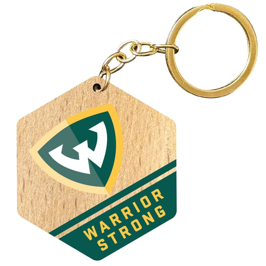 Wayne State 2" Wooden Hexagon Keychain Officially Licensed Collegiate Product Image 1