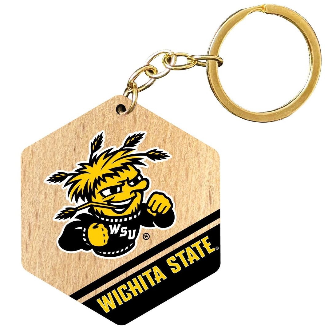 Wichita State Shockers 2" Wooden Hexagon Keychain Officially Licensed Collegiate Product Image 1