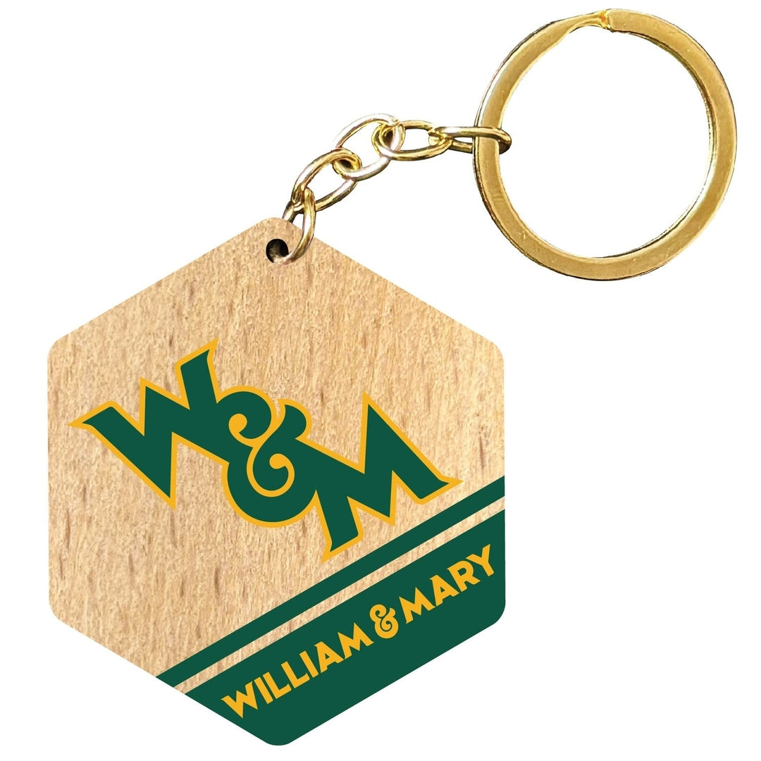 William and Mary 2" Wooden Hexagon Keychain Officially Licensed Collegiate Product Image 1