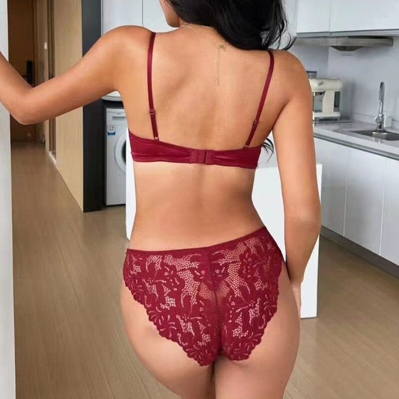 Women Fashion French Ultra Thin Lace Underwear Sets Push Up Brassiere Transparent Bra Lingerie Female Underwire Panties Image 4