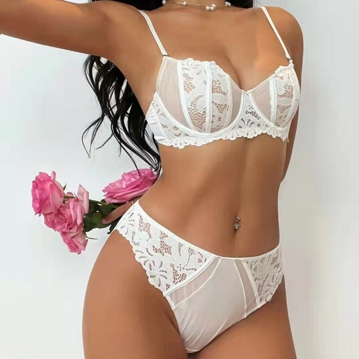 Women Fashion French Ultra Thin Lace Underwear Sets Push Up Brassiere Transparent Bra Lingerie Female Underwire Panties Image 4