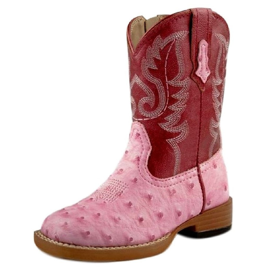 Roper Western Boots Girls Faux Ostrich Infant Pink 09-017-1900-0051 PI Image 1