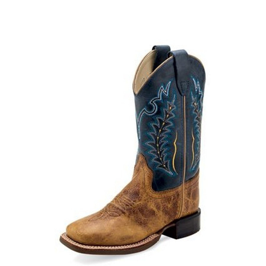 Old West Western Boots Boys Cushioned Burnt Brown Cactus Navy BSY1960 Image 1