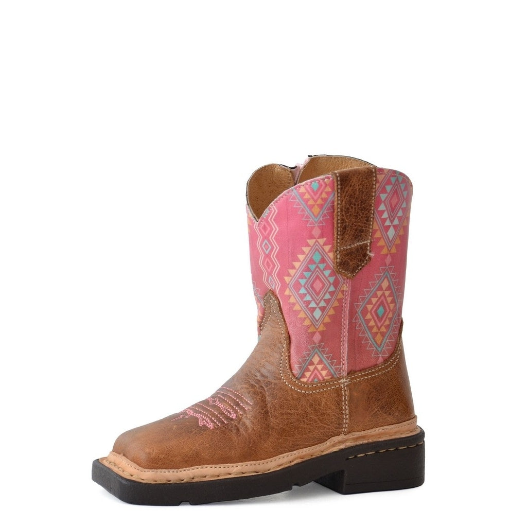 Roper Western Boots Girls Aztec Dakota Zip Tan 09-017-9991-0141 TA Image 1