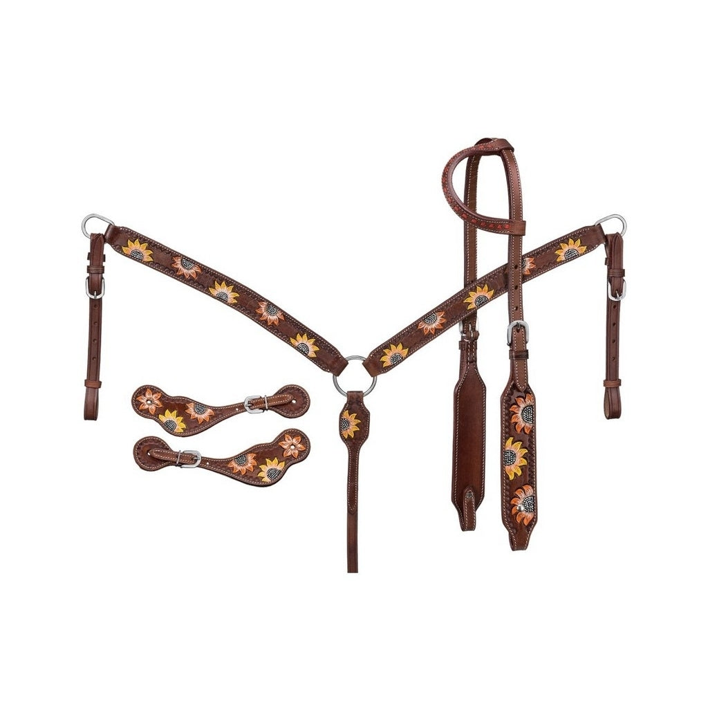 Tough 1 Breast Collar Set Sunflower Headstall Spur Dark Oil 90-5660 Image 1