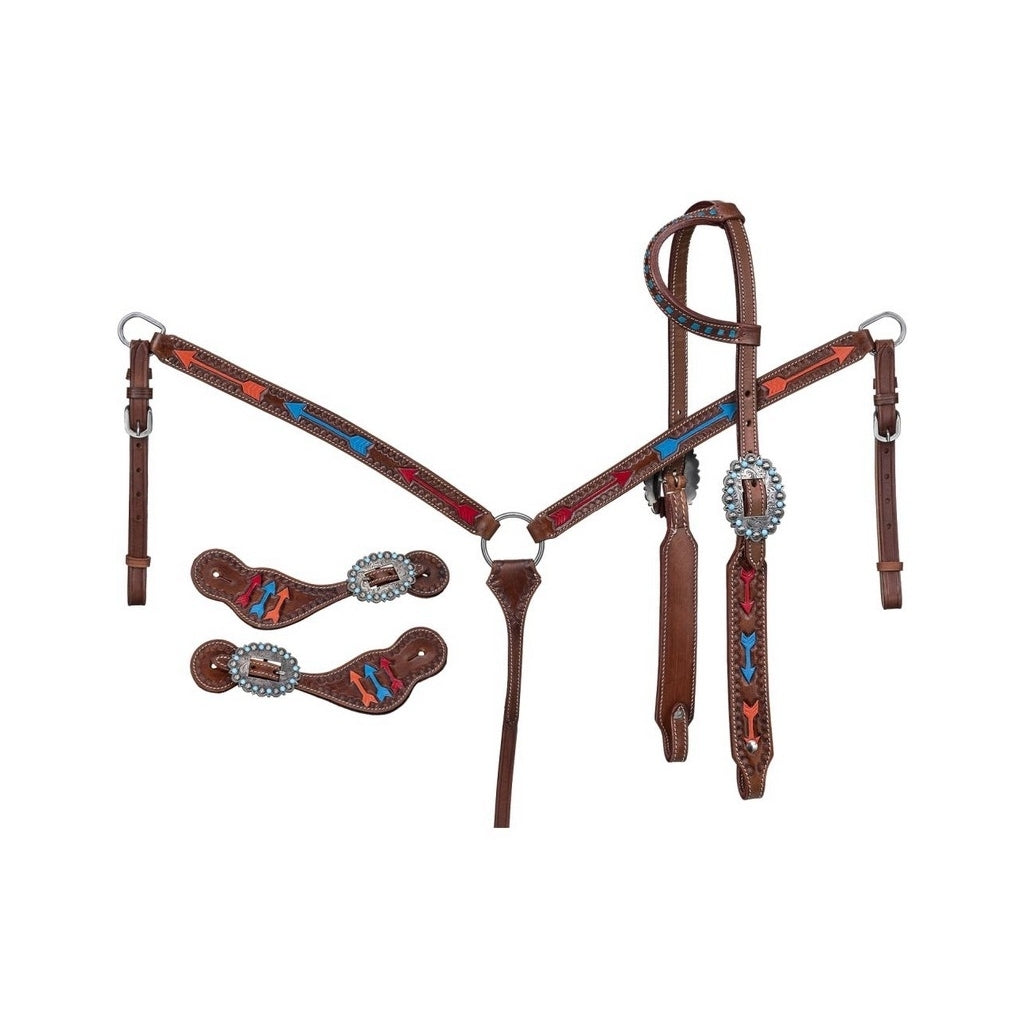 Tough 1 Breast Collar Set Arrow Headstall Spur Straps Dark Oil 90-5655 Image 1