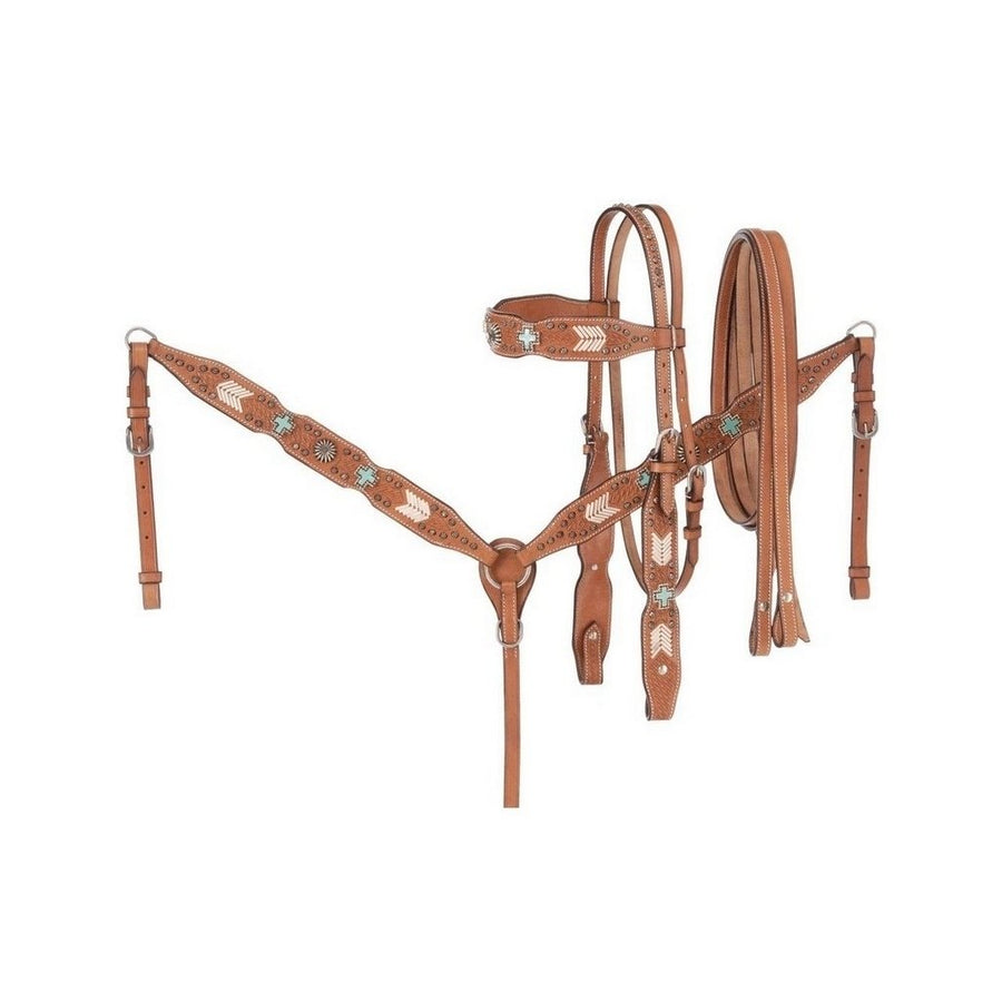 Tough 1 Breast Collar Headstall Rein Show Set Cross Lt Oil 90-103 Image 1