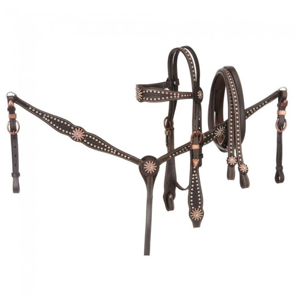 Tough 1 Show Set 3 Piece Bridle Rein Breast Collar Rowel Dark 90-725 Image 1