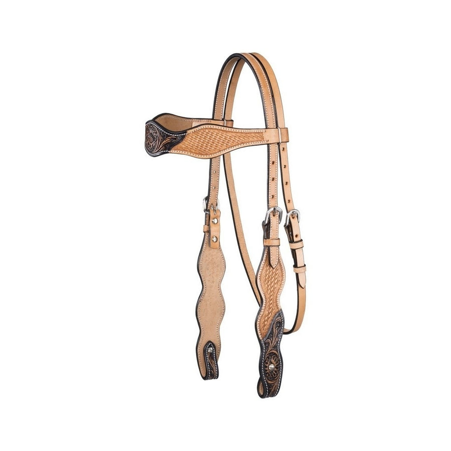 Tough 1 Headstall Flared Two Tone Browband Light Oil 42-1450 Image 1