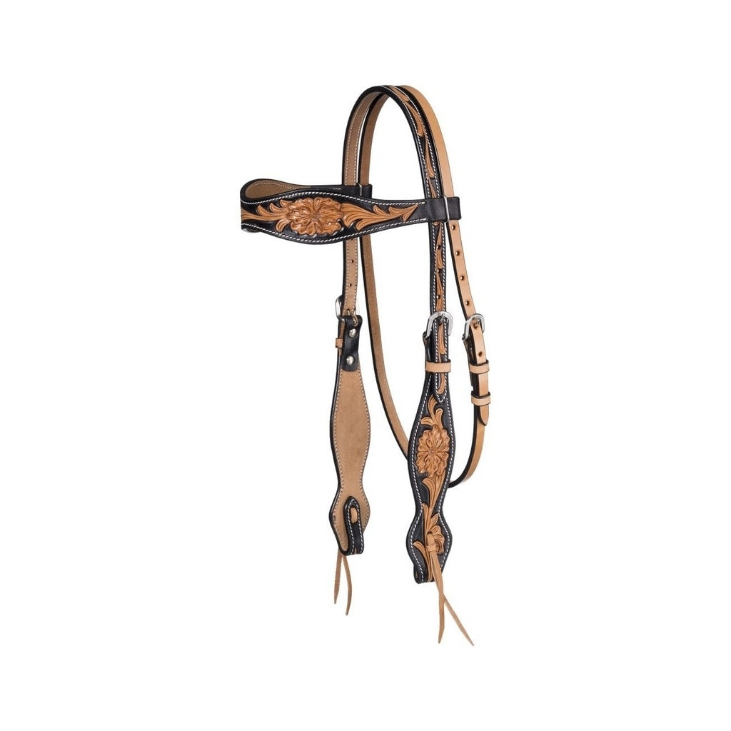 Tough 1 Headstall Flared Two Tone Browband Light Oil 42-1460 Image 1