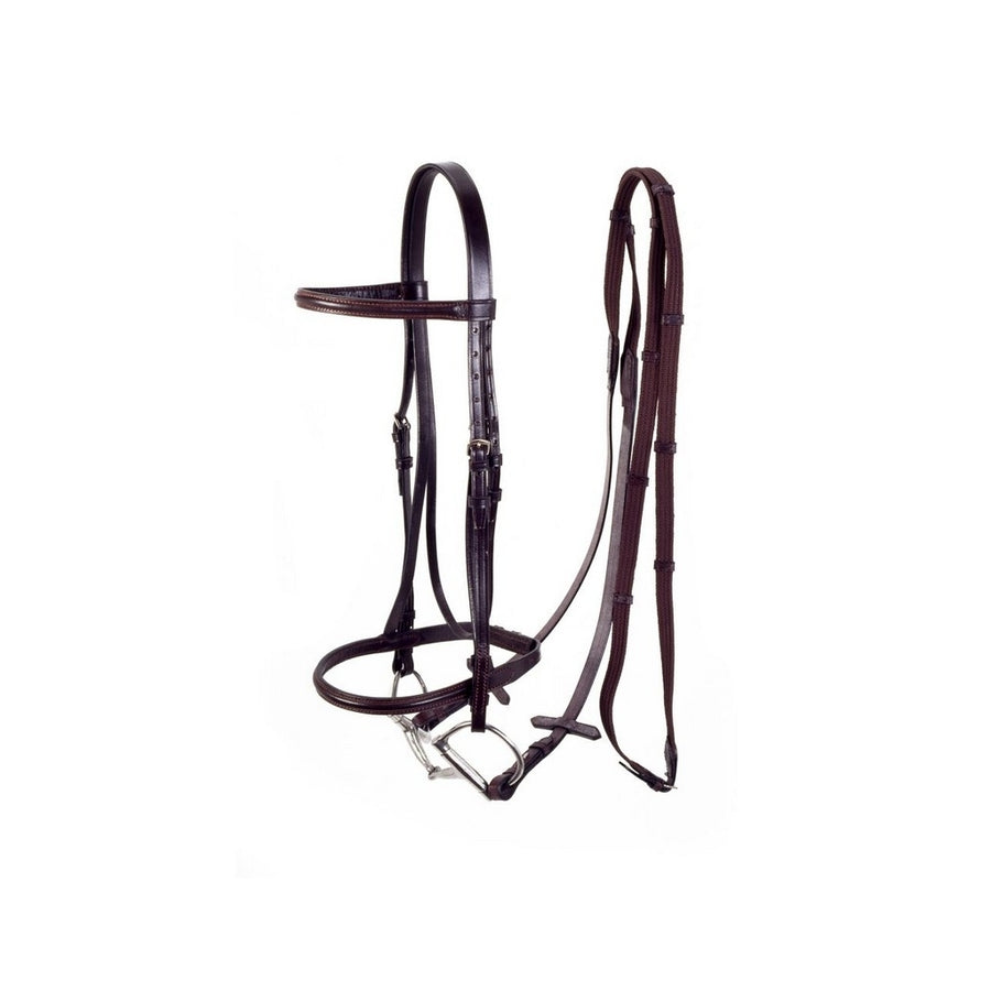 Tough 1 Bridle Raised Snaffle Bridle Web Reins Full Brown 20-8600 Image 1