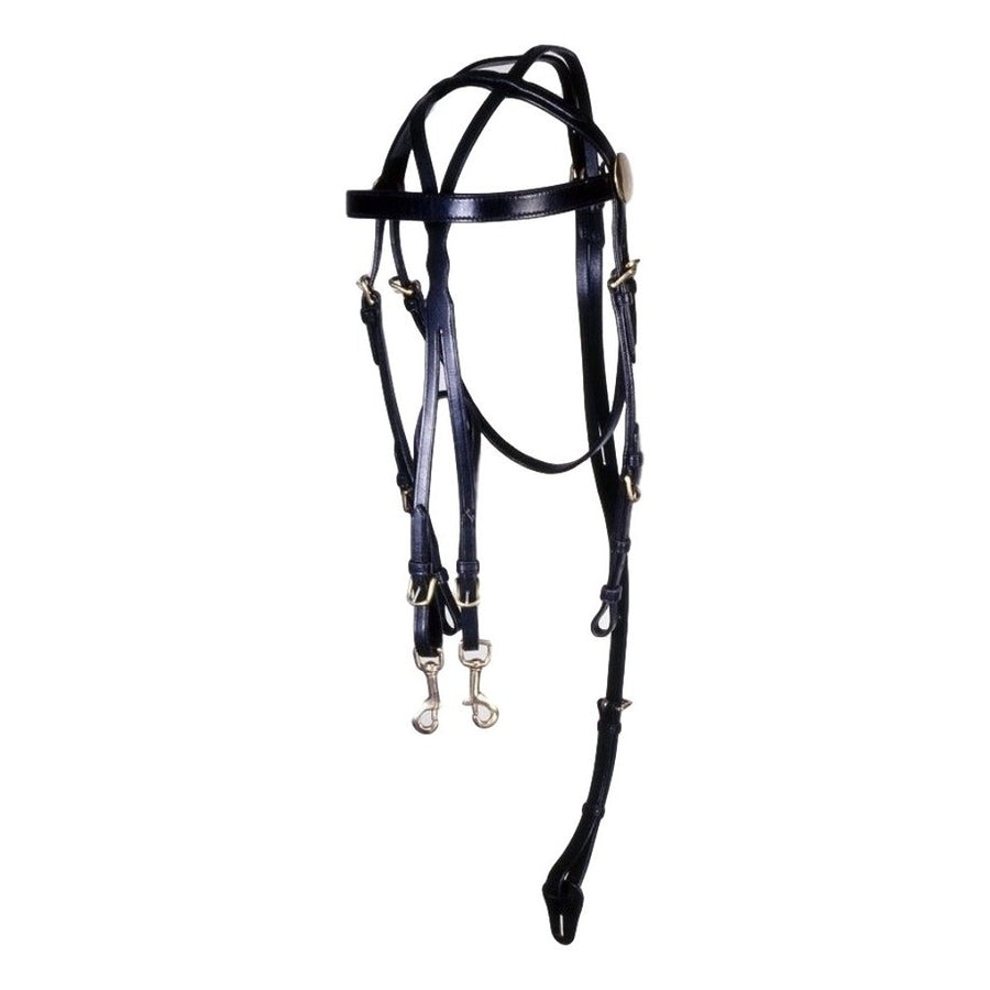 Tough 1 Bridle Overcheck Training Heavy Leather Brass Black 74-9065 Image 1