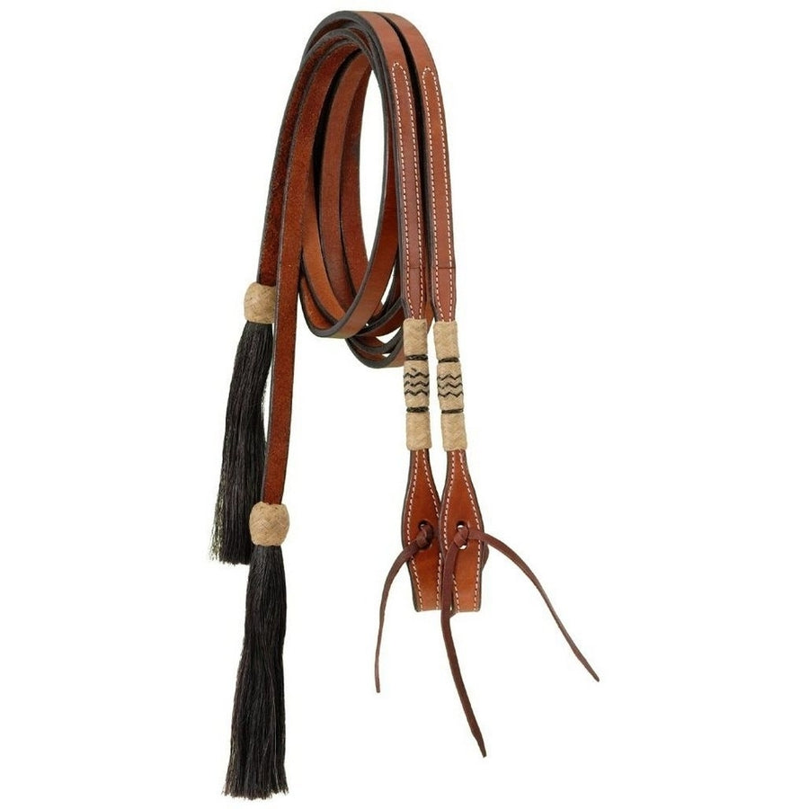 Tough 1 Reins Split Braided Rawhide Horsehair Tassels Med Oil 45-668 Image 1