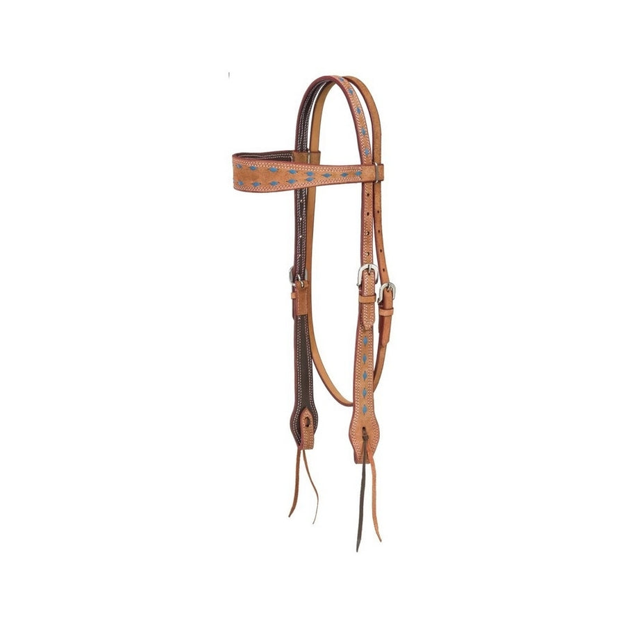 Tough 1 Headstall Medina Buckstitch Browband Brown Turquoise 45-2960 Image 1