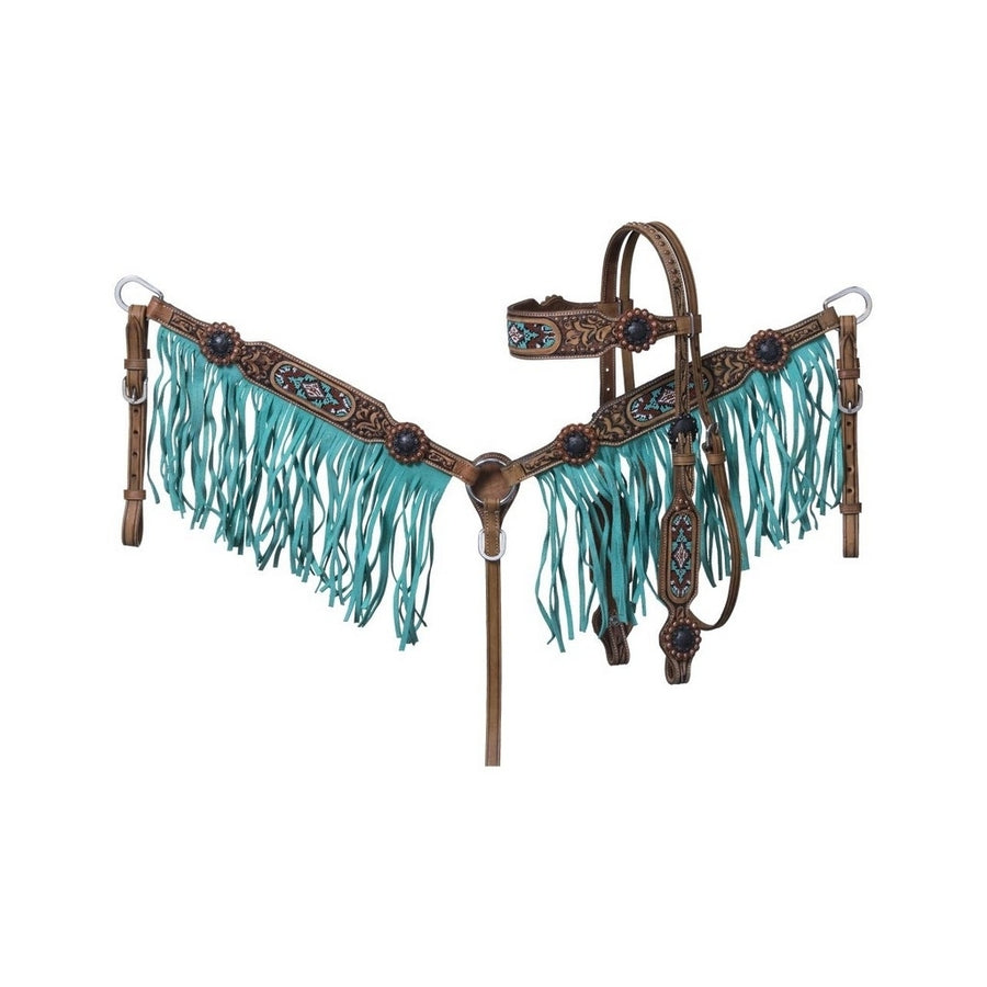 Tough 1 Breast Collar Set Isabella Brow Headstall Sea Green 45-7970 Image 1