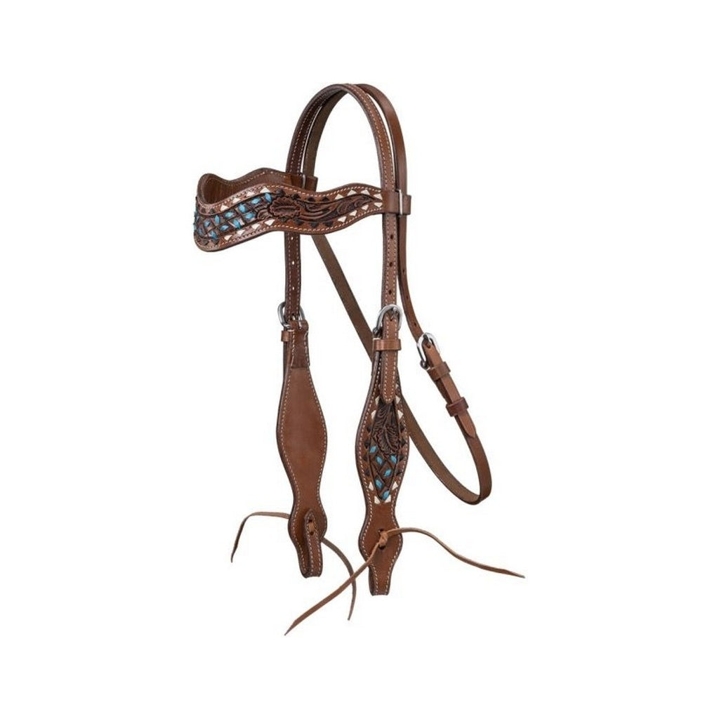 Silver Royal Western Headstall Remuda Browband Leather Brown 45-9953 Image 1