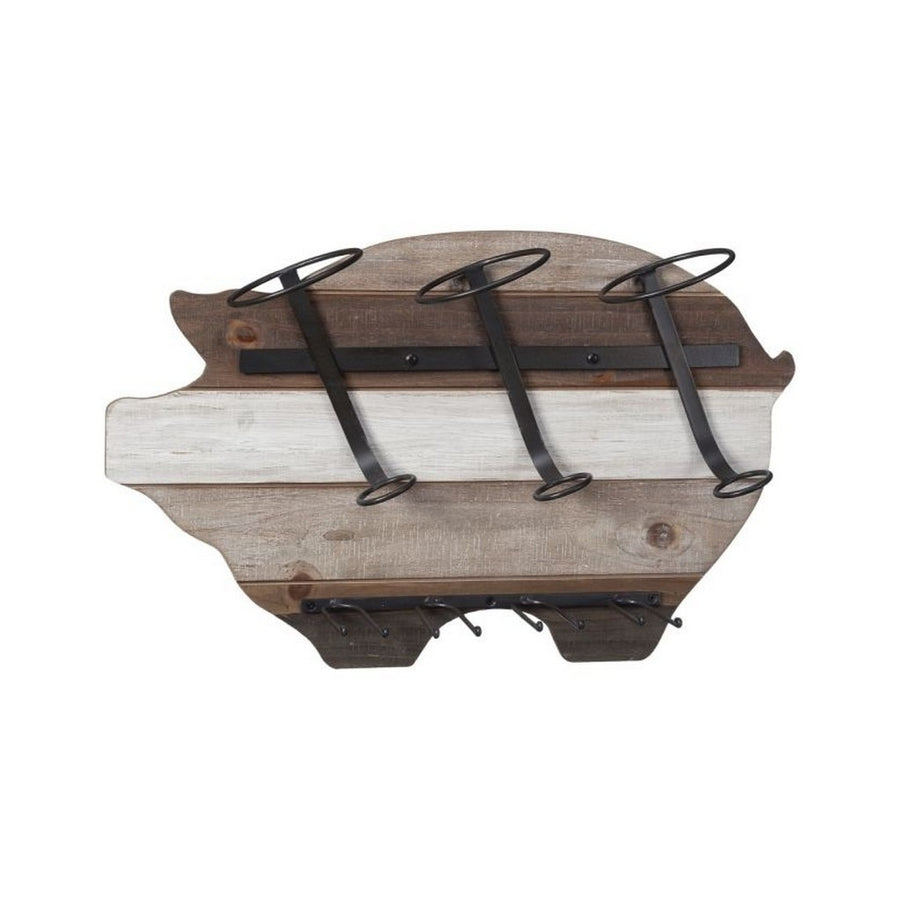 Tough 1 Wine Glass Holder Pig Rustic Farmhouse Shiplap Brown 87-36102 Image 1