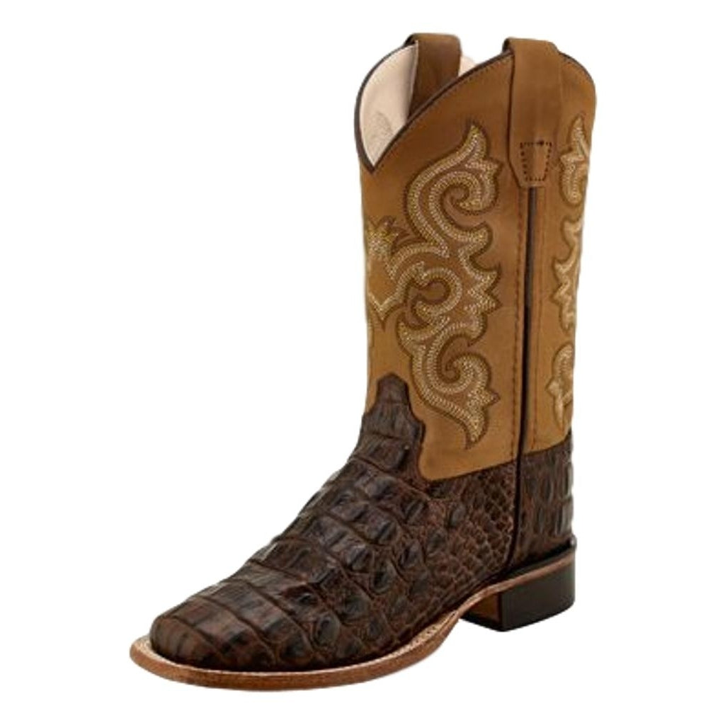 Old West Cowboy Boots Boys Gator Print Brown Tan Fry BSY1830 Image 1