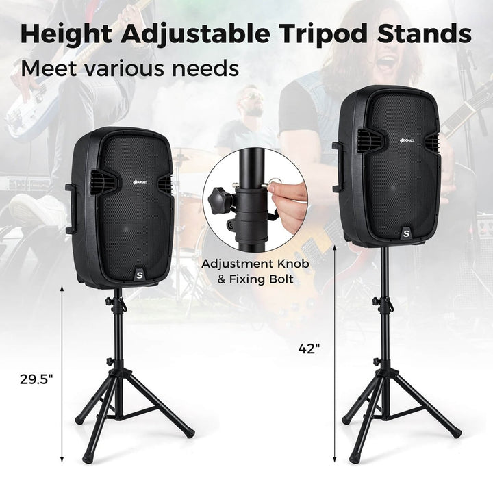 Portable Dual 15" 2-way 2000 W Powered Speakers w/ Stands and Controller Image 8