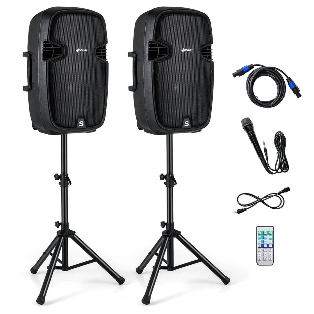 Portable Dual 15" 2-way 2000 W Powered Speakers w/ Stands and Controller Image 10