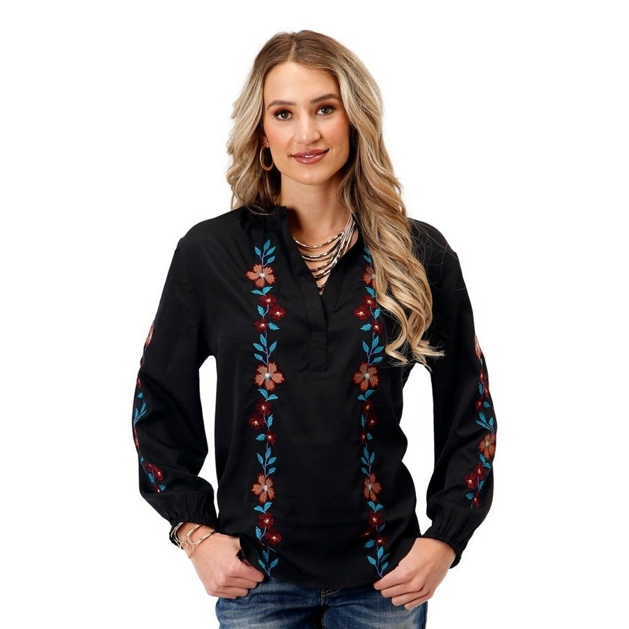 Roper Western Shirt Womens L/S Floral Black 03-050-0565-7085 BL Image 1