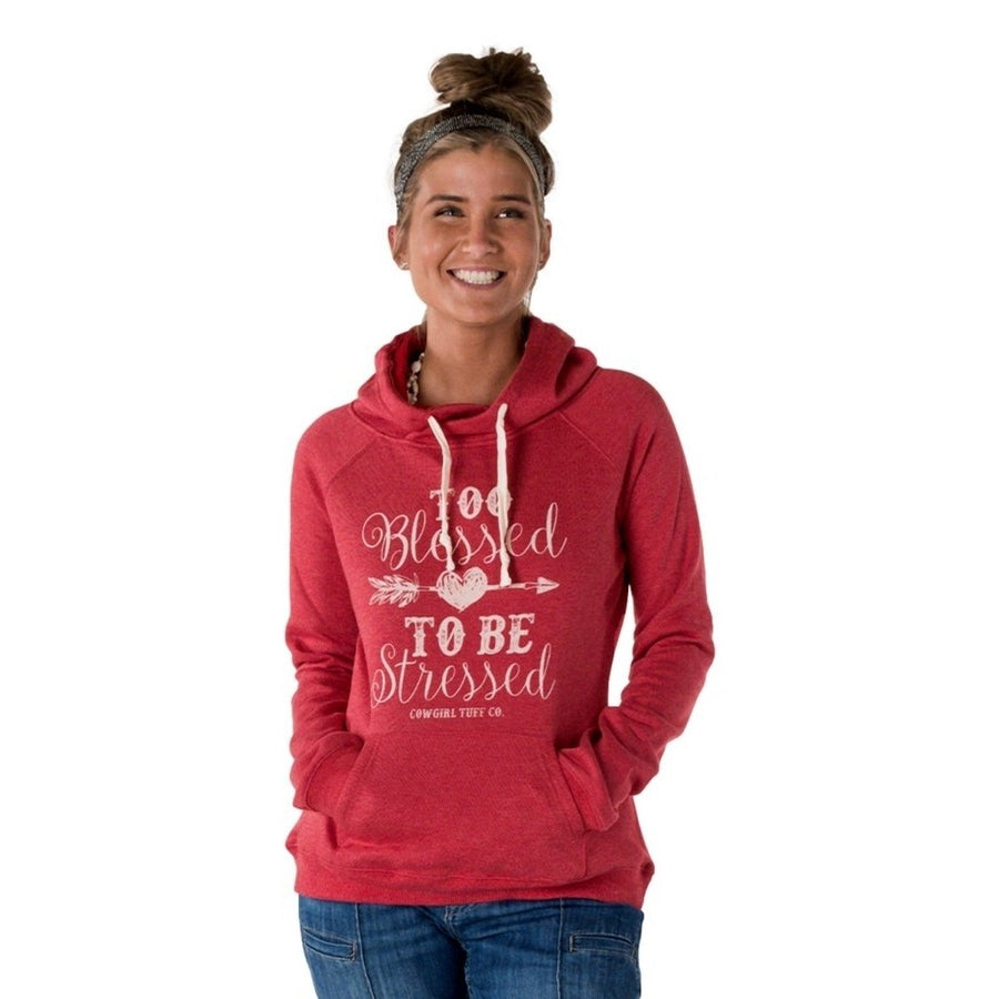 Cowgirl Tuff Western Sweatshirt Womens Too Blessed Print Red SIG2034 Image 1