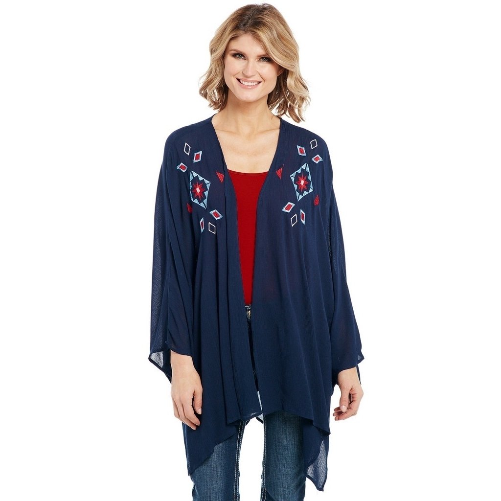 Cowgirl Up Western Sweater Womens Kimono Dolman Sleeve Navy CG90705 Image 1