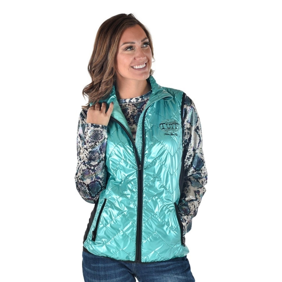 Cowgirl Tuff Western Vest Womens Zip Hand Pockets Turquoise 100724 Image 1