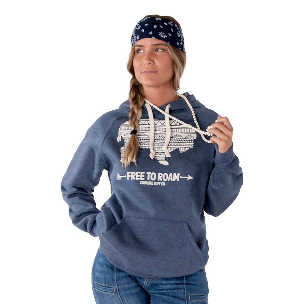 Cowgirl Tuff Western Sweatshirt Womens Aztec Buffalo Navy SIG2222 Image 1