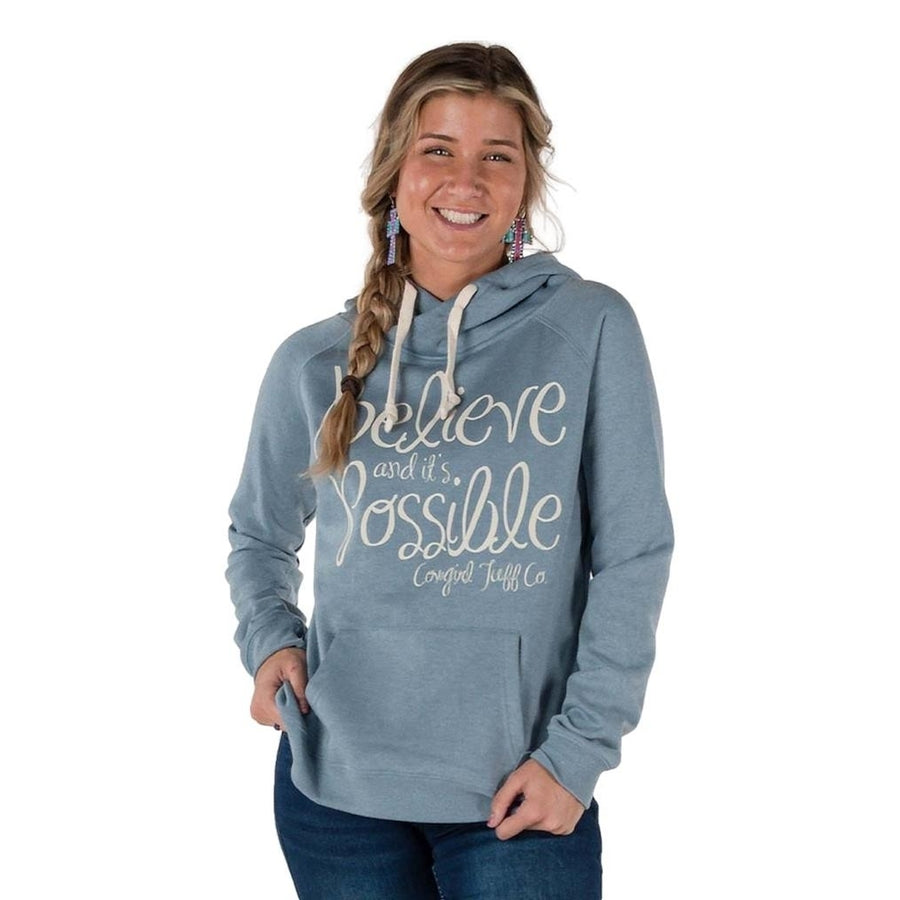 Cowgirl Tuff Western Sweatshirt Womens Believe Light Blue SIG2232 Image 1