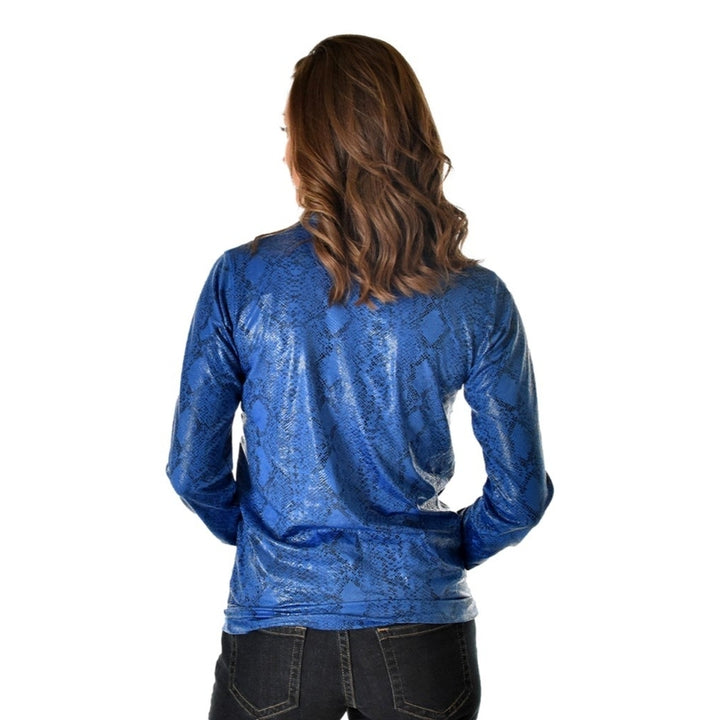 Cowgirl Tuff Western Sweatshirt Womens Cadet Snakeskin Blue 100721 Image 2