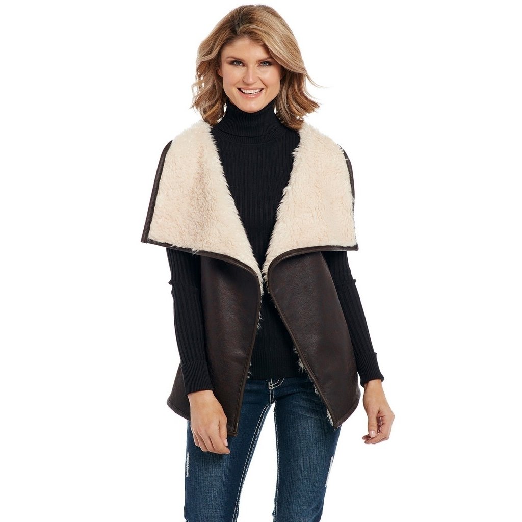 Cripple Creek Western Vest Womens Shearling Trim Pinecone CW8750 Image 1