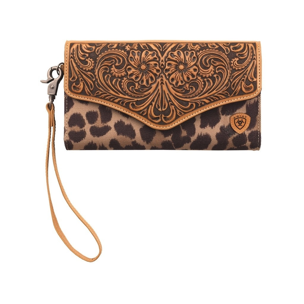 Ariat Western Wallet Womens Clutch Tooled Leopard Logo Tan A770001908 Image 1