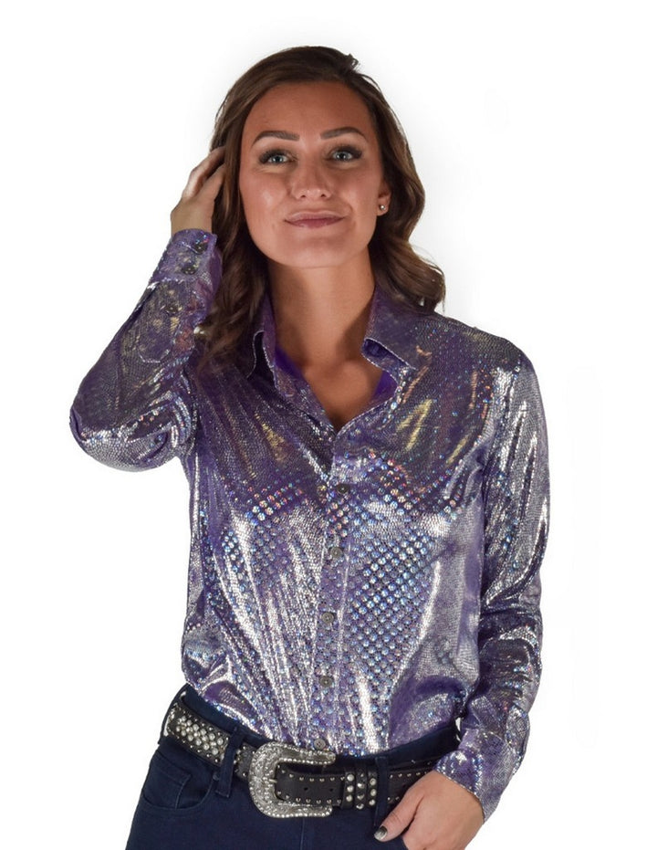 Cowgirl Tuff Western Shirt Womens L/S Foil Button Purple 100835 Image 1