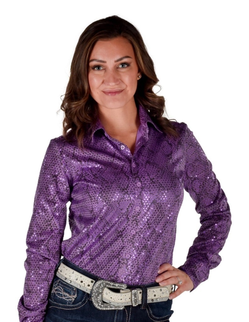 Cowgirl Tuff Western Shirt Womens L/S Metallic Snake Purple 100905 Image 1