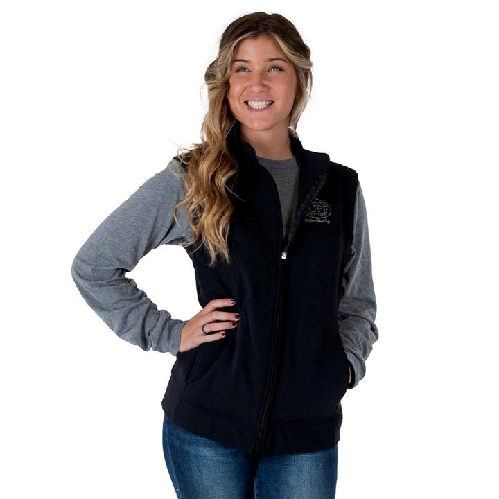 Cowgirl Tuff Western Vest Womens Stretch Zip Logo Black H00734 Image 1