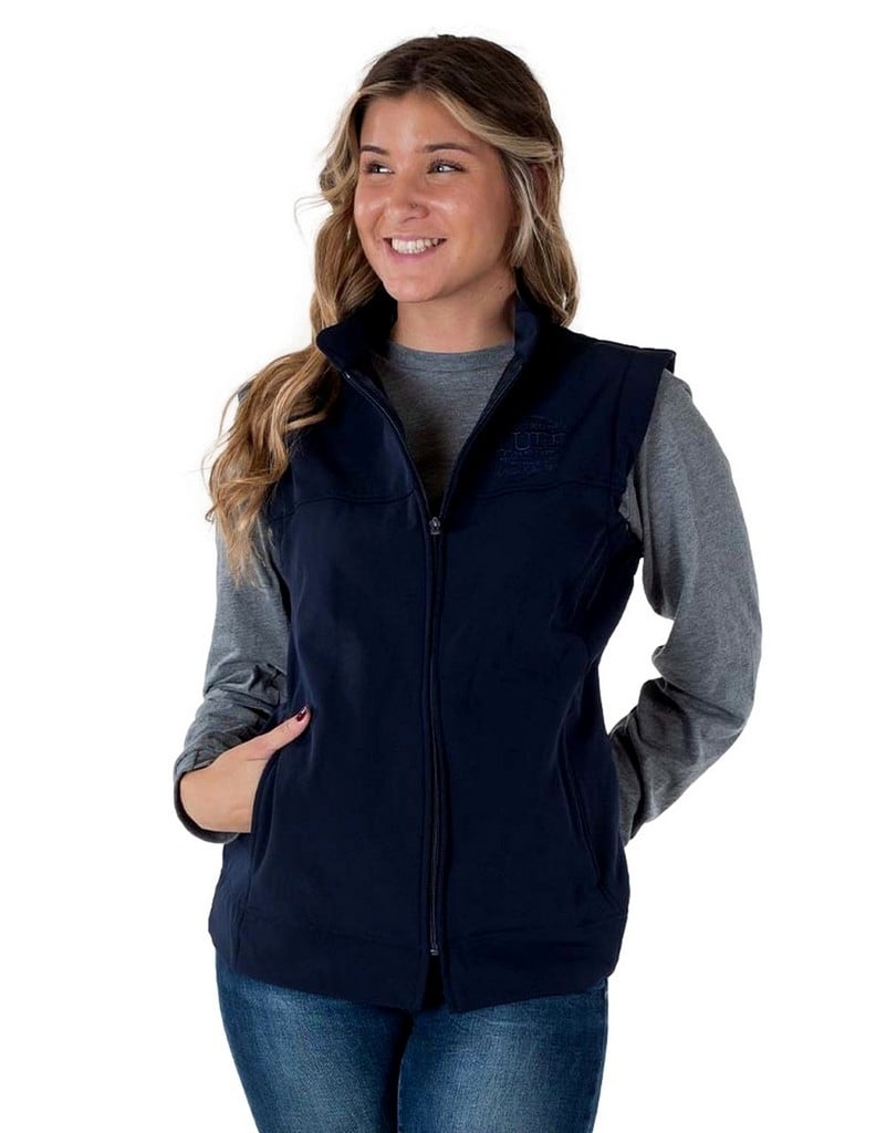 Cowgirl Tuff Western Vest Womens Stretch Zip Logo Navy H00735 Image 1