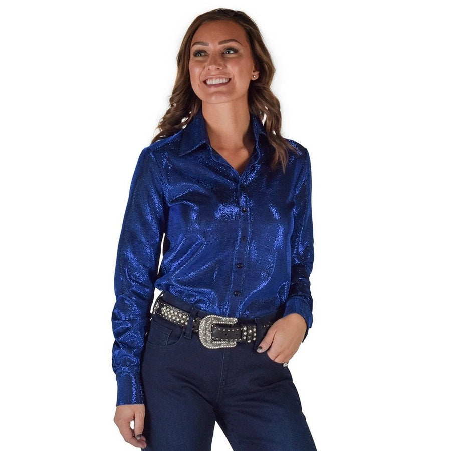 Cowgirl Tuff Western Shirt Womens Shimmer L/S Button Blue 100830 Image 1