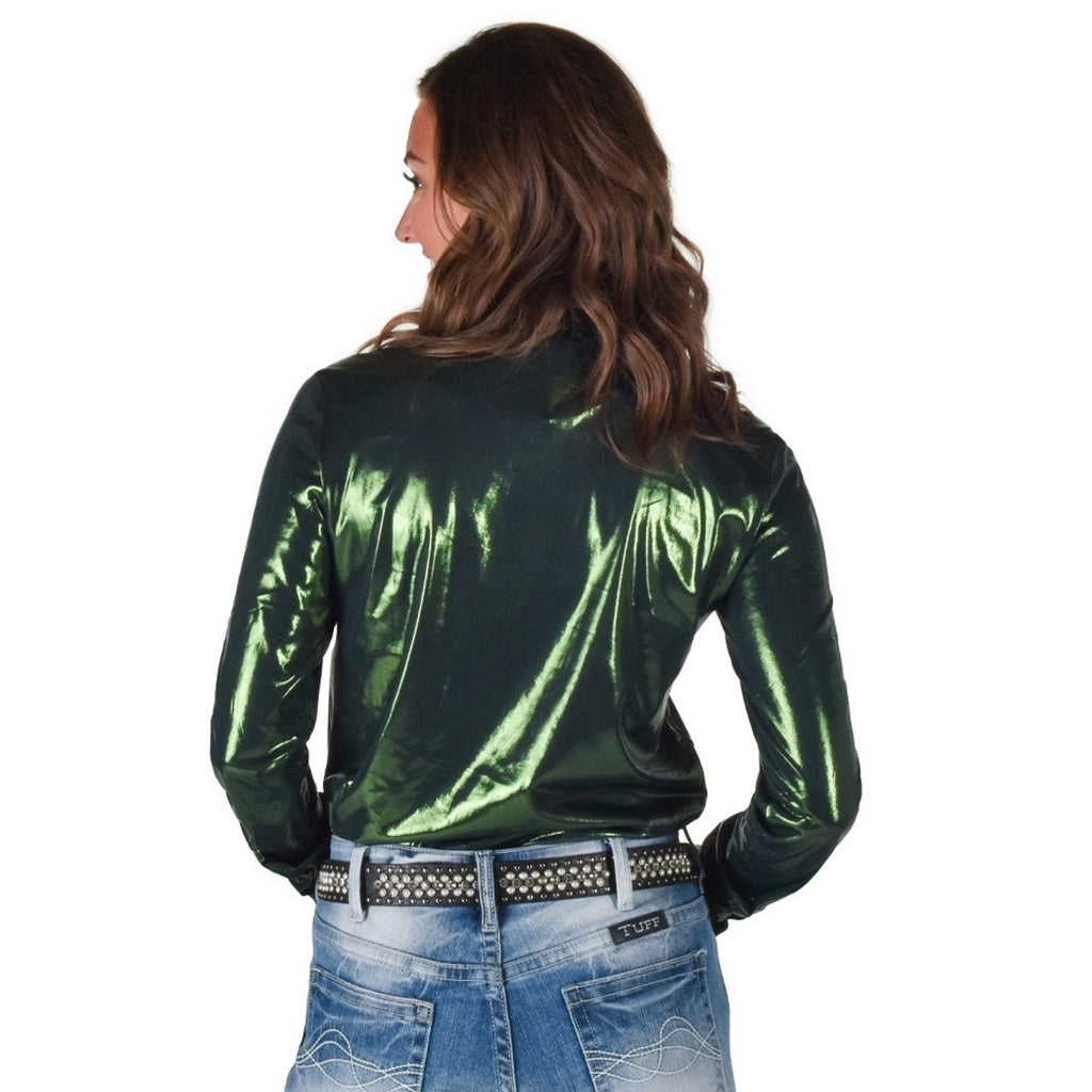 Cowgirl Tuff Western Shirt Womens L/S Metallic Dark Green 100784 Image 2