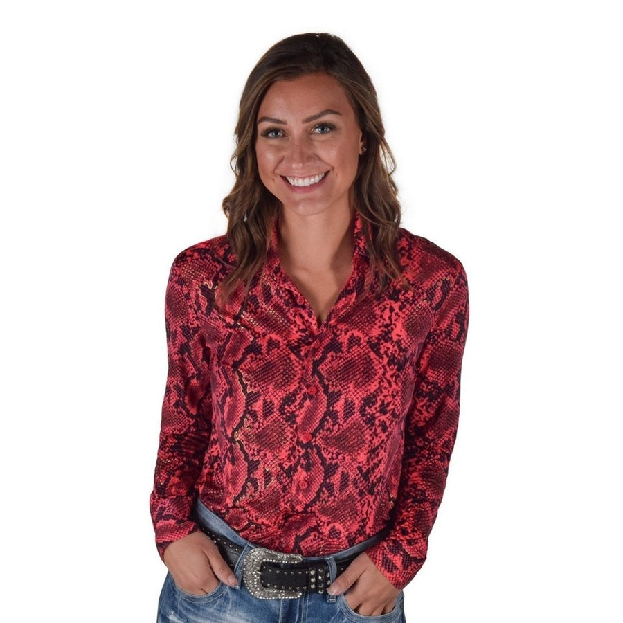 Cowgirl Tuff Western Shirt Womens L/S Snake Print Pink 100774 Image 1