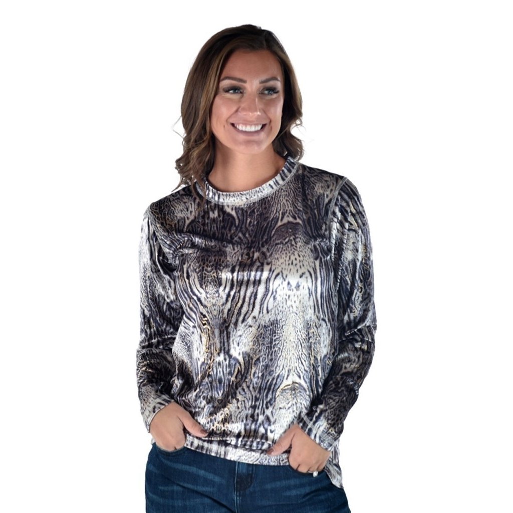 Cowgirl Tuff Western Shirt Womens Foil Velvet L/S Multi-Color 100757 Image 1