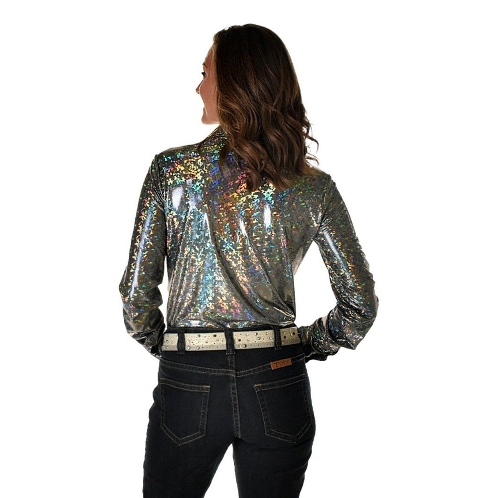 Cowgirl Tuff Western Shirt Womens Button Metallic L/S Silver 100723 Image 2