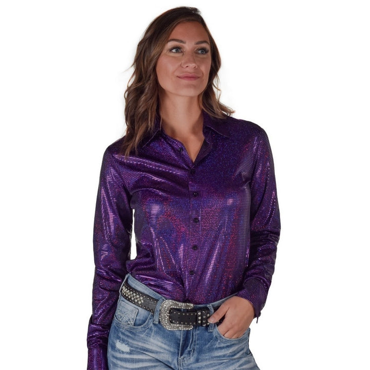 Cowgirl Tuff Western Shirt Womens Long Sleeve Foil Purple 100768 Image 1