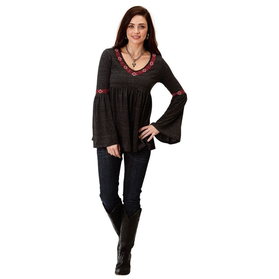 Roper Western Shirt Womens L/S Embroidery Black 03-038-0513-7064 BL Image 1