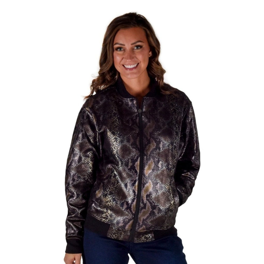 Cowgirl Tuff Western Jacket Womens Snakeskin Print Zip Black 100733 Image 1