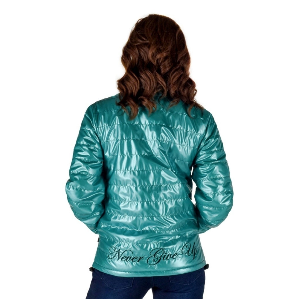 Cowgirl Tuff Western Jacket Womens Zip Logo Pockets Turquoise 100729 Image 2