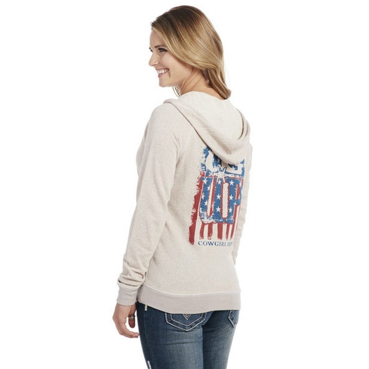 Cowgirl Up Western Jacket Womens Patriotic Zip Hoodie White CG1886 Image 2