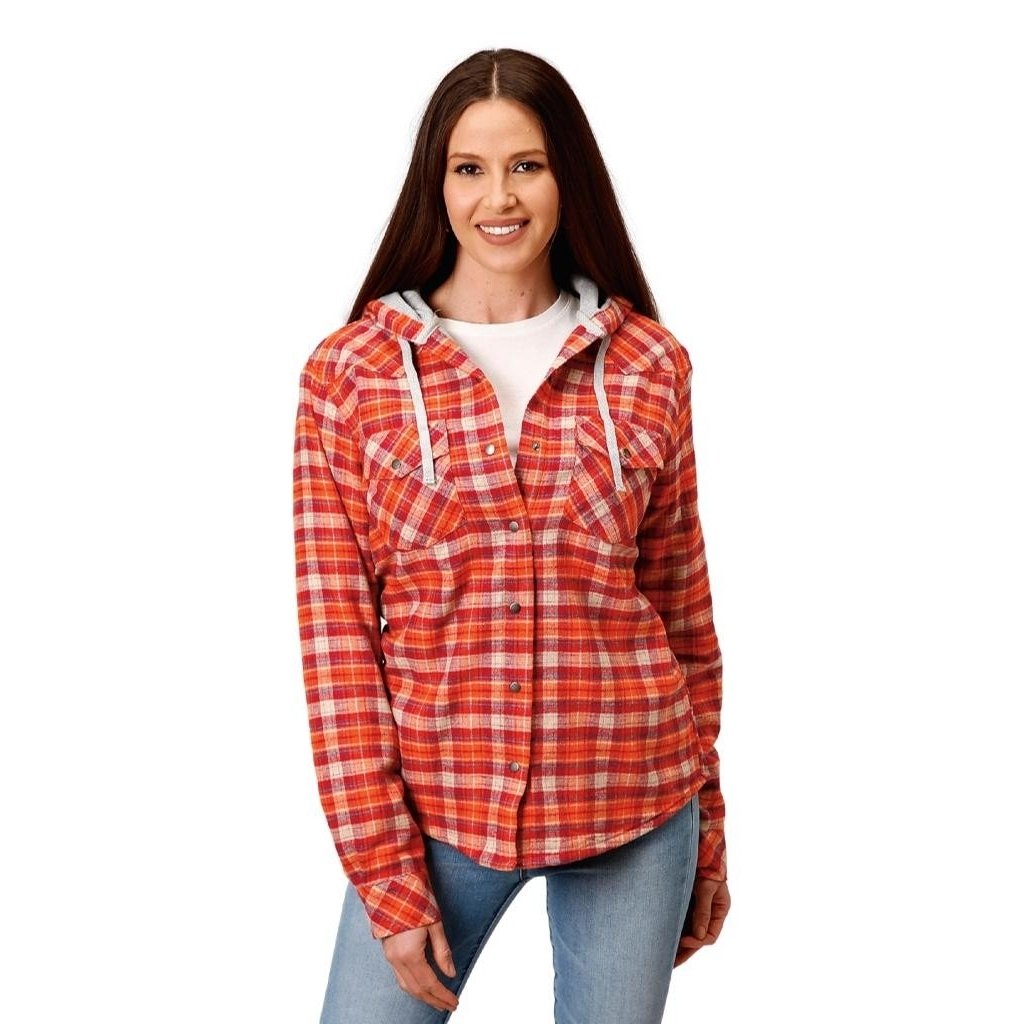 Roper Western Jacket Women Plaid Flannel Orange 03-098-0119-4692 OR Image 1